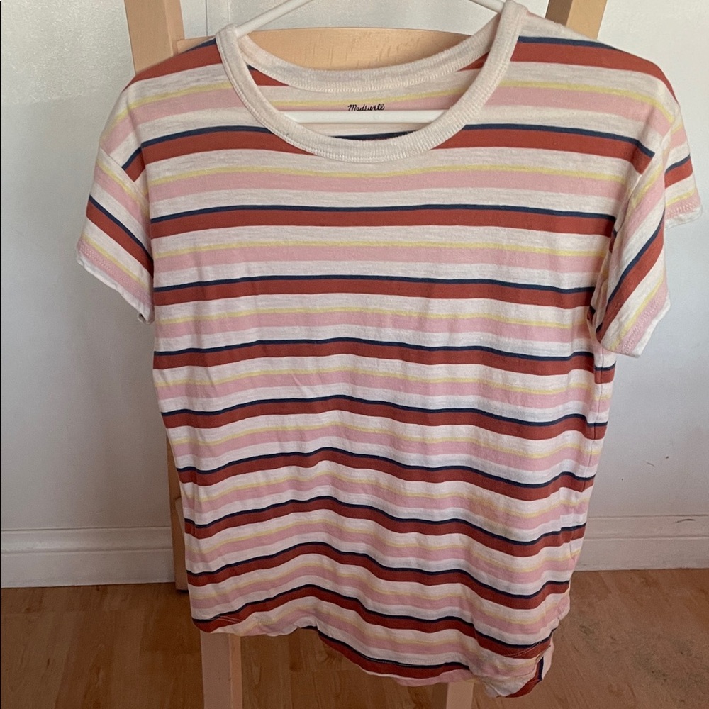 Madewell Short Sleeve Striped Tee - Pink, Orange, Yellow, White